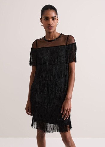 Phase Eight Viola Fringe Dress Black Canada | MUKQLT-370